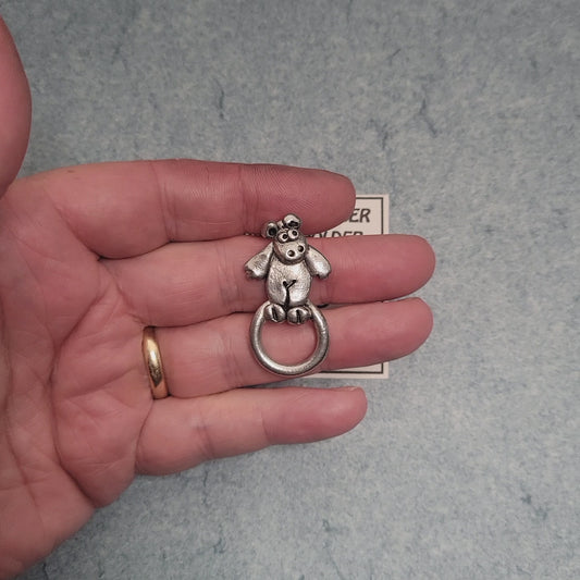 Handmade Pewter Eyeglass / ID Badge Holder Pin 'Little Hippo' Gift Bag Included.