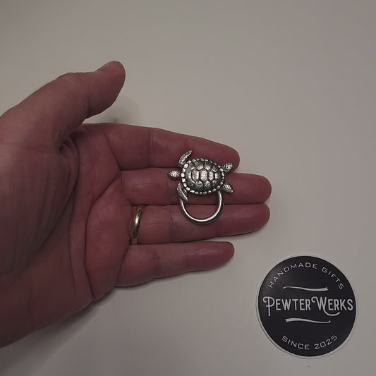 Handmade Pewter Eyeglass / ID Badge Holder Pin 'Sea Turtle' Gift Bag Included.