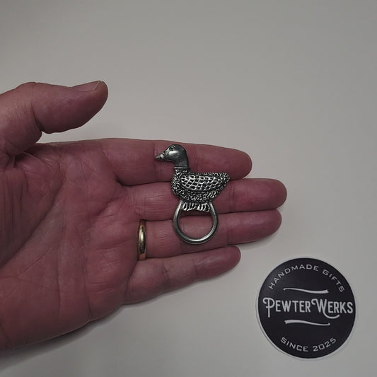 Handmade Pewter Eyeglass / ID Badge Holder Pin 'Duck' Gift Bag Included.
