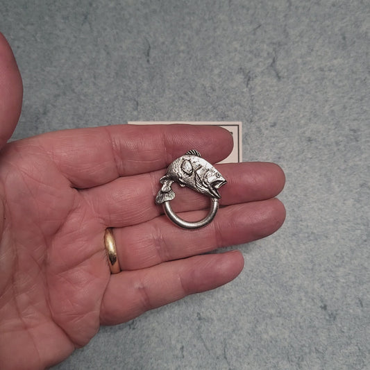 Handmade Pewter Eyeglass / ID Badge Holder Pin 'Jumping Fish' Gift Bag Included.