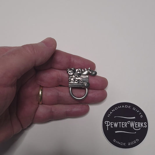 Handmade Pewter Eyeglass / ID Badge Holder Pin 'Toy Box' Gift Bag Included.