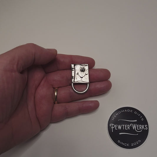 Handmade Pewter Eyeglass / ID Badge Holder Pin 'Book Face' Gift Bag Included.
