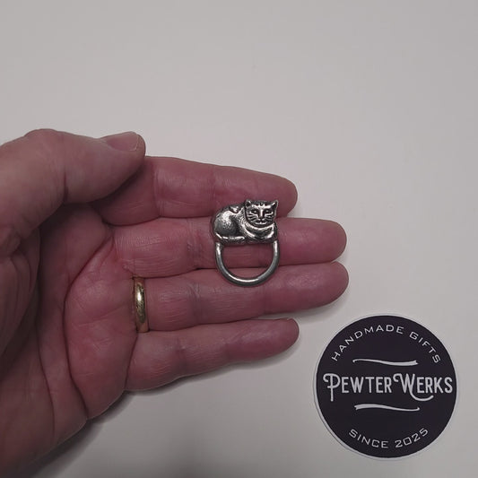 Handmade Pewter Eyeglass / ID Badge Holder Pin 'Cat' Gift Bag Included.