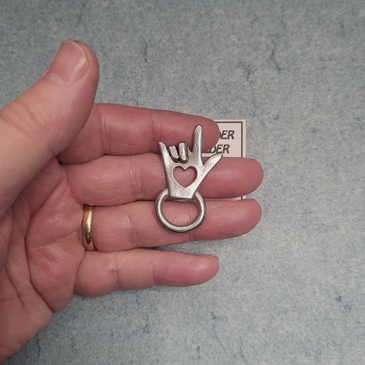 Handmade Pewter Eyeglass / ID Badge Holder Pin 'I Love You' Gift Bag Included