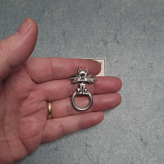 Pewter Alley Cat Eyeglass / ID Badge Holder Pin Video