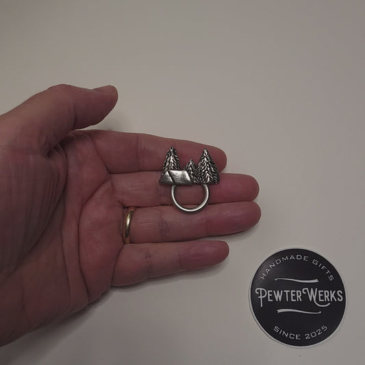 Handmade Pewter Eyeglass / ID Badge Holder Pin 'Camping' Gift Bag Included.