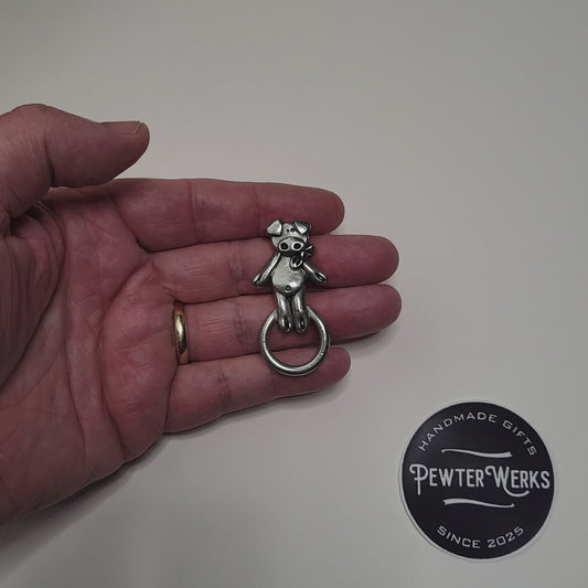 Handmade Pewter Eyeglass / ID Badge Holder Pin 'Dancing Pig' Gift Bag Included.