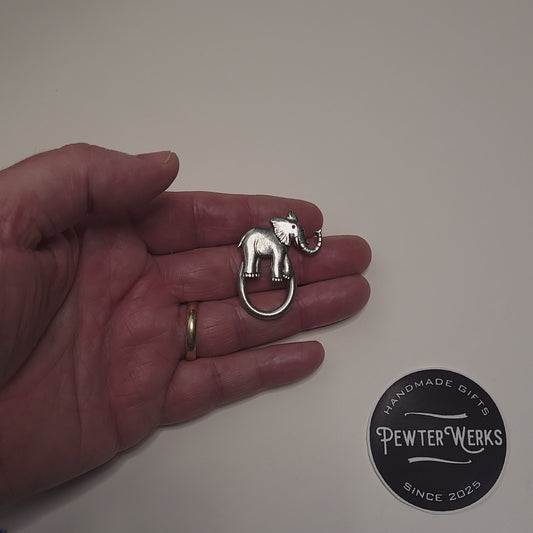 Handmade Pewter Eyeglass / ID Badge Holder Pin 'Elephant' Gift Bag Included.