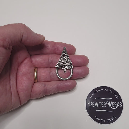 Handmade Pewter Eyeglass / ID Badge Holder Pin 'Christmas Tree' Gift Bag Included.