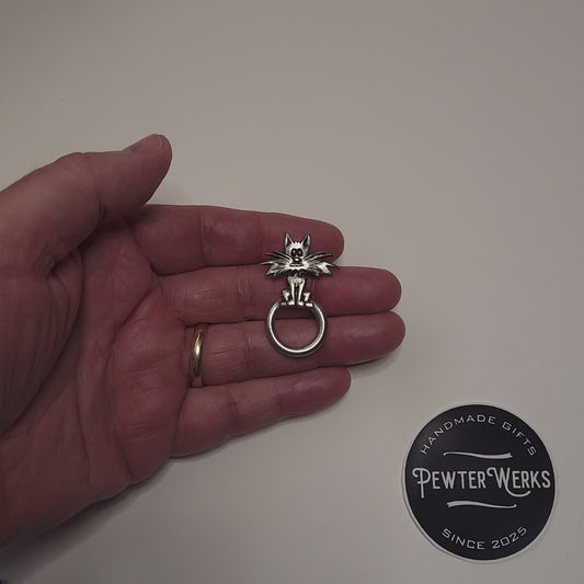 Handmade Pewter Eyeglass / ID Badge Holder Pin 'Alley Cat' Gift Bag Included.