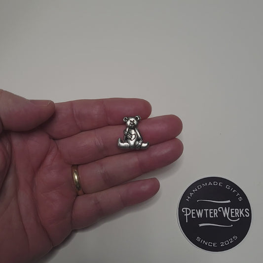 Handmade Pewter Lapel Pin 'Healing Bear' Gift Bag Included.