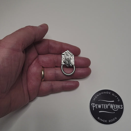 Handmade Pewter Eyeglass / ID Badge Holder Pin 'Doghouse' Gift Bag Included.