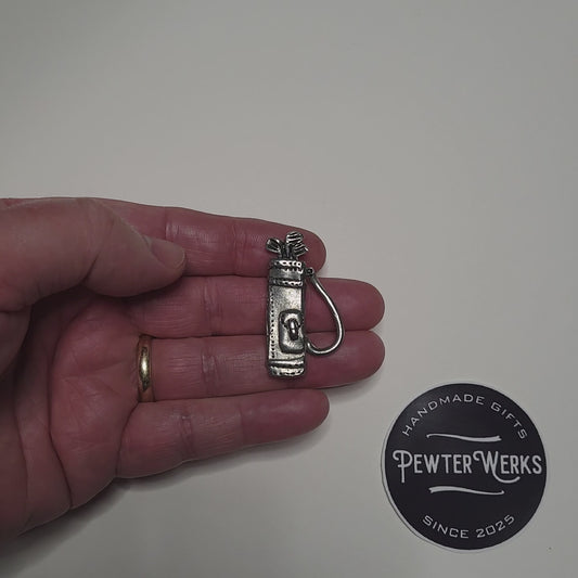 Handmade Pewter Lapel Pin 'Golf Bag' Gift Bag Included.