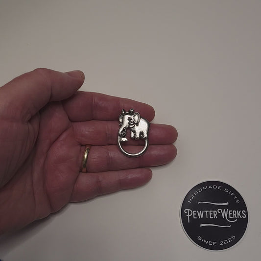 Handmade Pewter Eyeglass / ID Badge Holder Pin 'Elephant with a Purse' Gift Bag Included.
