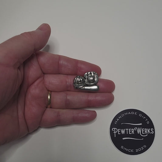 Handmade Pewter Lapel Pin 'Baseball' Gift Bag Included.