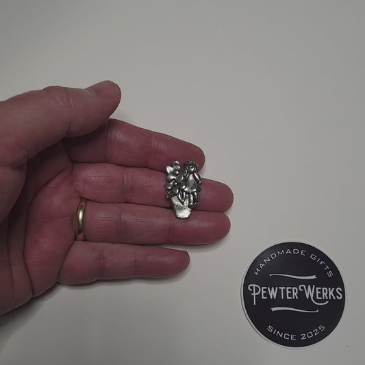 Handmade Pewter Lapel Pin 'Girl and Flowerpot' Gift Bag Included.