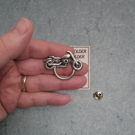 Handmade Pewter Eyeglass / ID Badge Holder Pin 'Motorcycle No.3' Gift Bag Included.