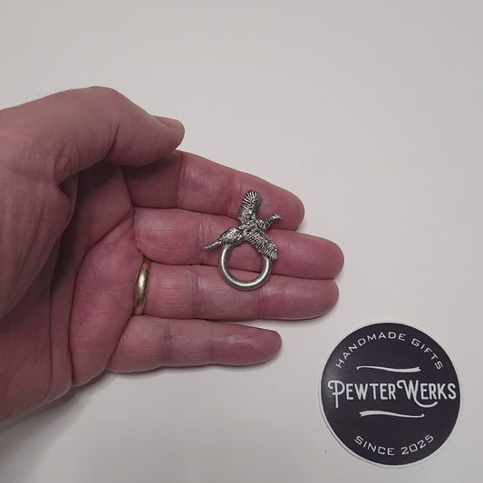 Handmade Pewter Eyeglass / ID Badge Holder Pin 'Pheasant' Gift Bag Included.