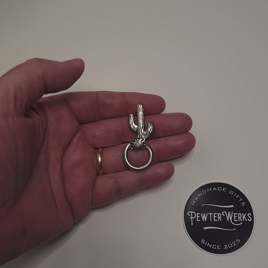 Handmade Pewter Eyeglass / ID Badge Holder Pin 'Cactus with a Flower' Gift Bag Included.