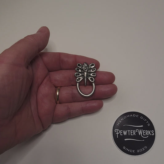 Handmade Pewter Eyeglass / ID Badge Holder Pin 'Dragonfly Leprechaun' Gift Bag Included.