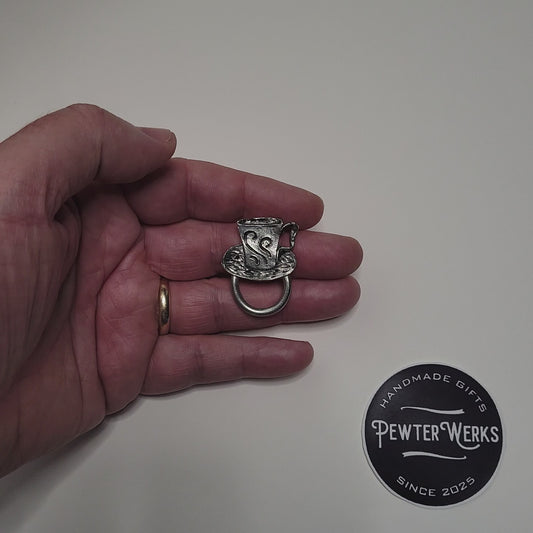 Handmade Pewter Eyeglass / ID Badge Holder Pin 'Cup_of_Coffee' Gift Bag Included.