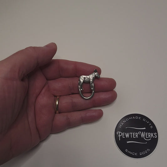 Handmade Pewter Eyeglass / ID Badge Holder Pin 'Donkey' Gift Bag Included.